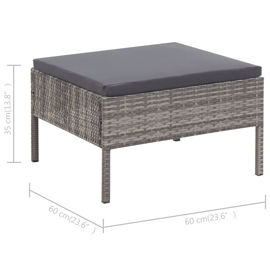 -Delige Loungeset Met Kussens Poly Rattan Grijs
