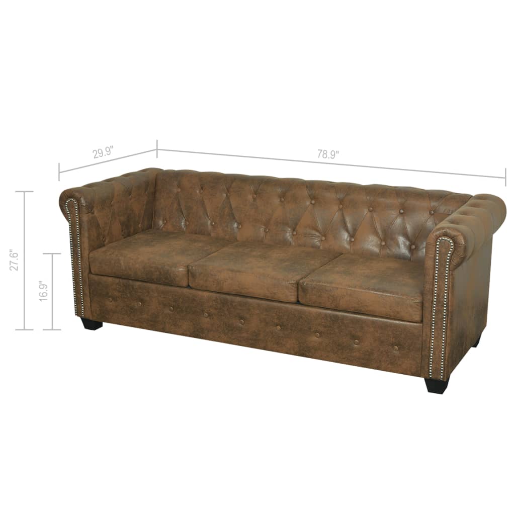 Chesterfield Bank 3-Zits Bruin Kunstleer