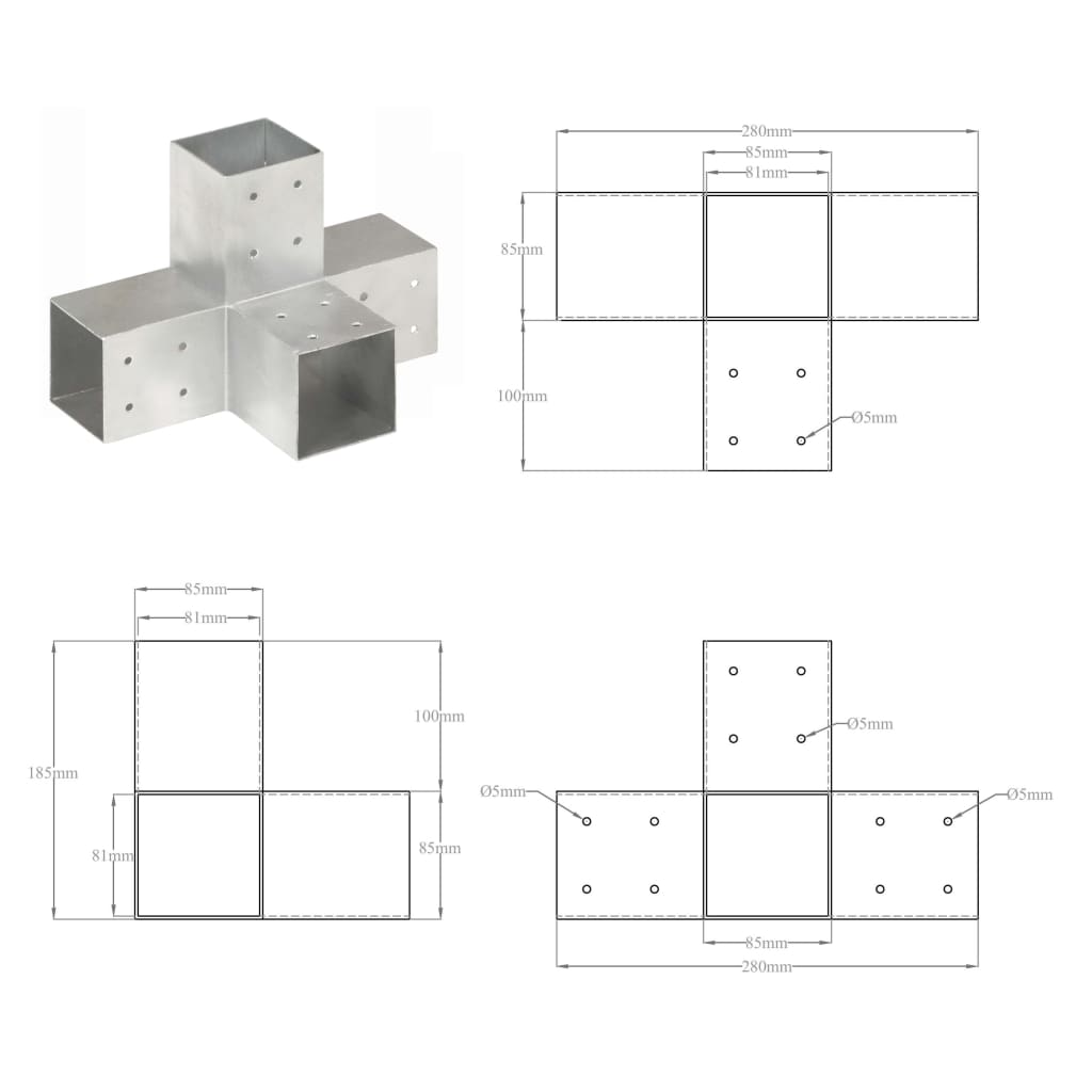 Paalverbindingen 4 St X-Vorm 81X81 Mm Gegalvaniseerd Metaal 81 x 81 mm