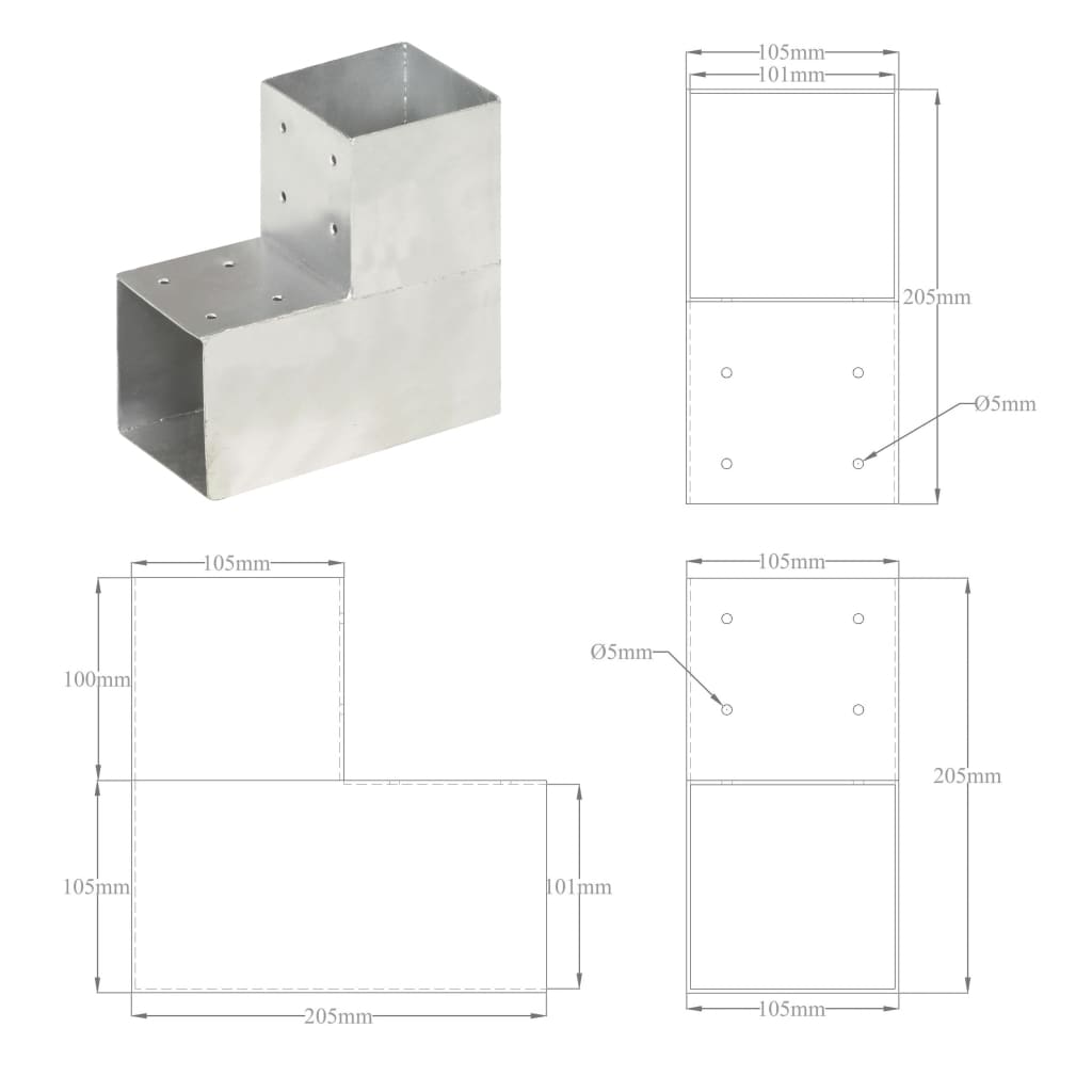 Paalverbindingen 4 St L-Vorm 101X101 Mm Gegalvaniseerd Metaal 101 x 101 mm