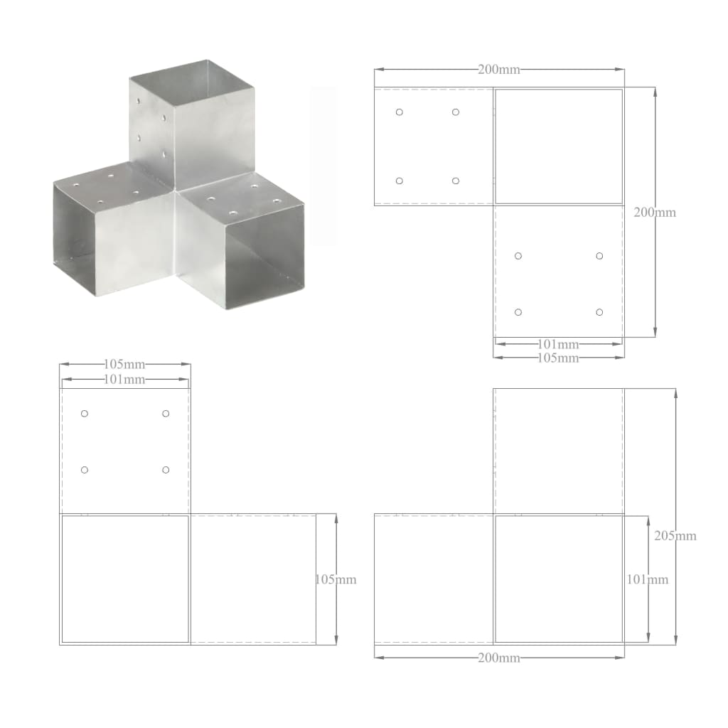 Paalverbindingen 4 St Y-Vorm 101X101 Mm Gegalvaniseerd Metaal 101 x 101 mm