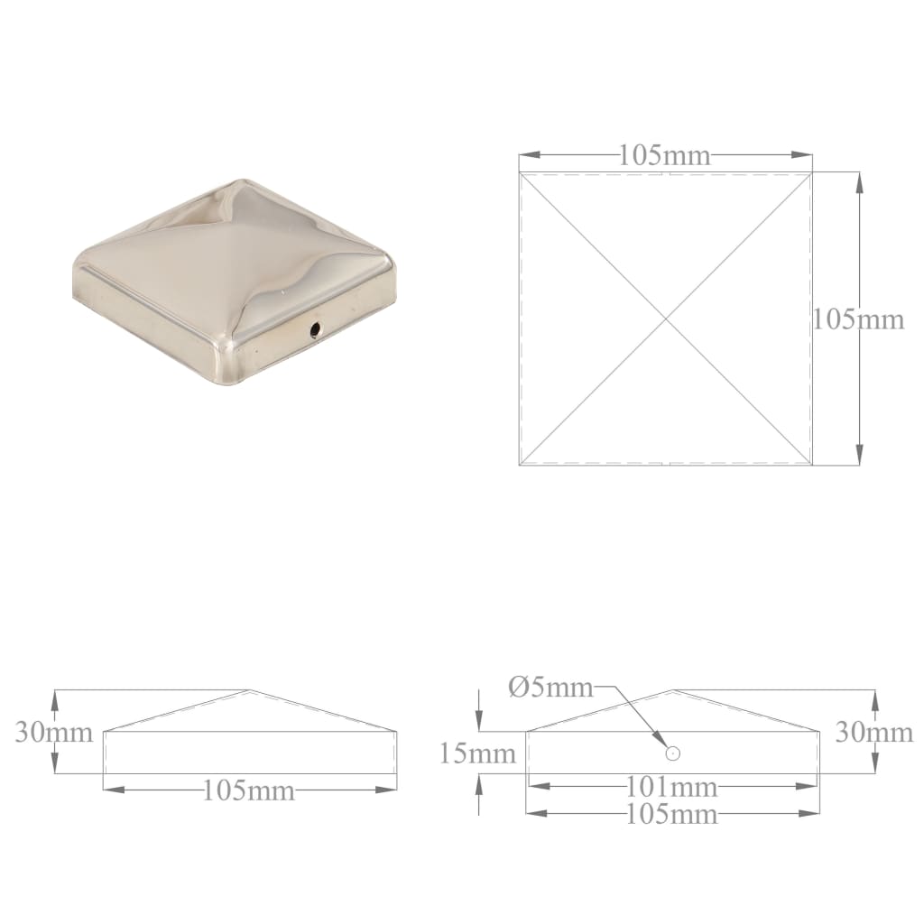 Paalkappen Piramide 101X101 Mm 101 x 101 cm Roestvrij staal