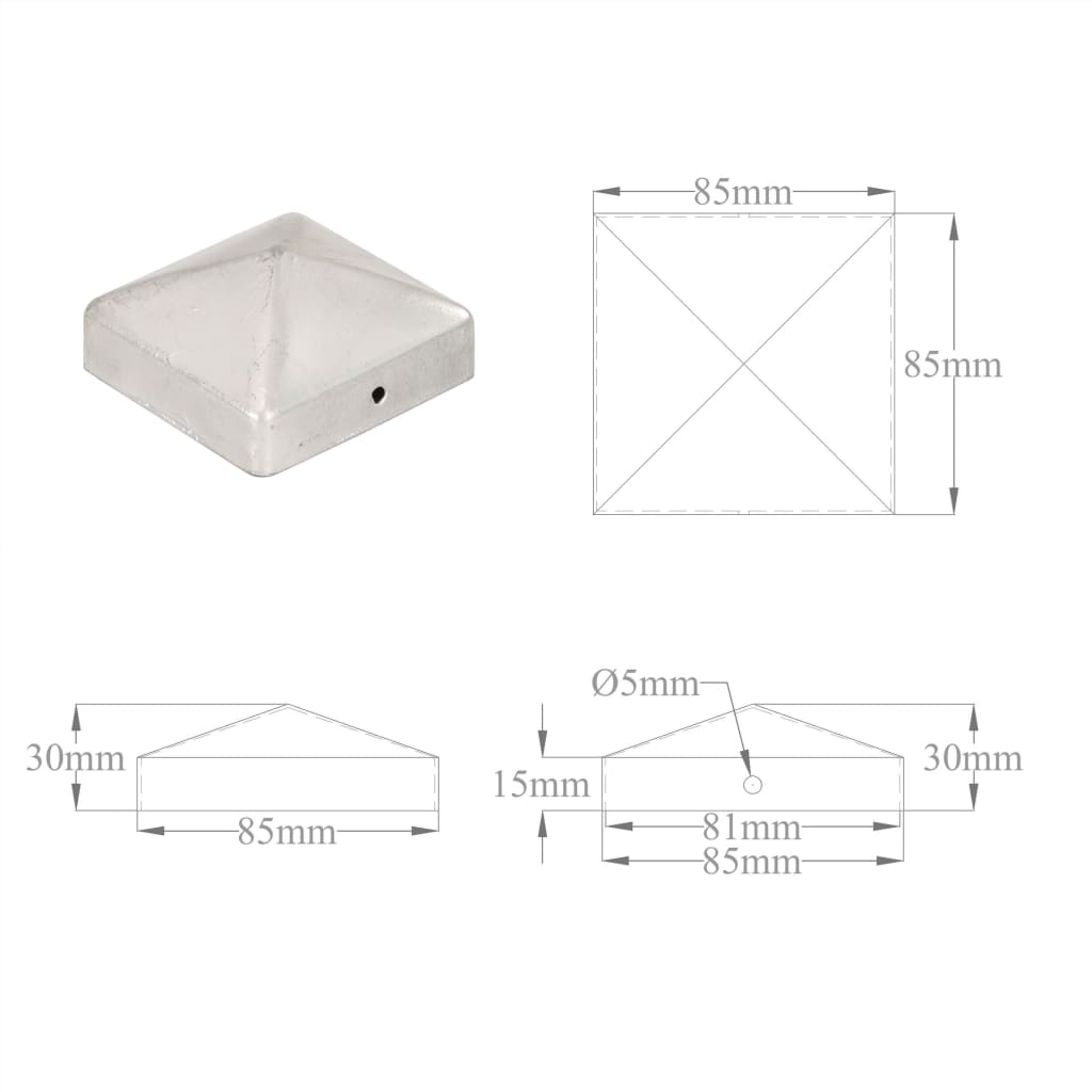 Paalkappen 6 st piramide 81x81 mm gegalvaniseerd metaal