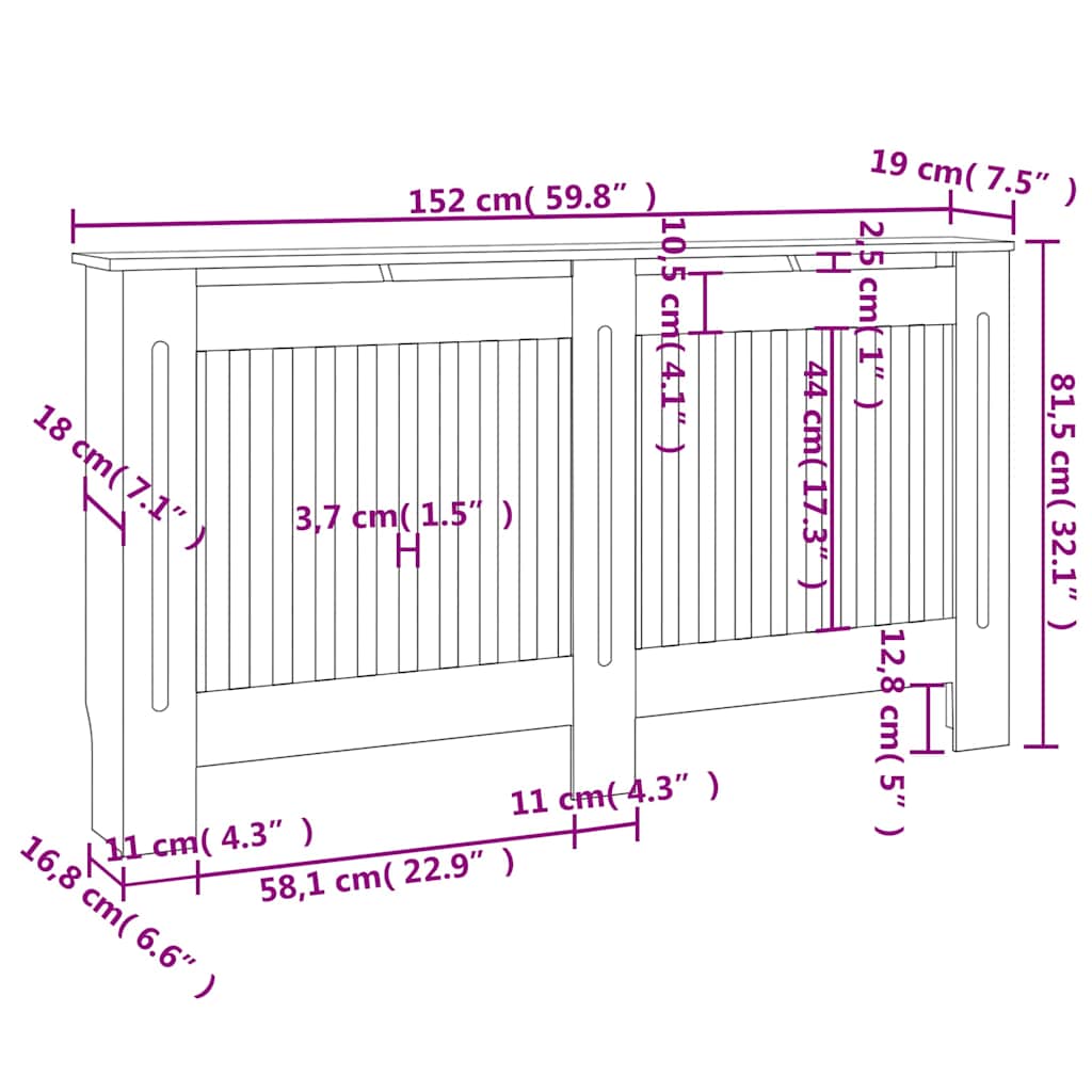 Radiatorombouw 152x19x81,5 cm bewerkt hout zwart