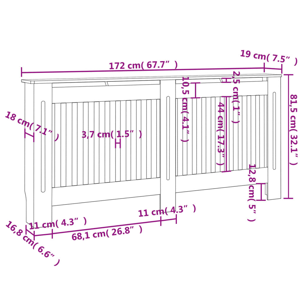 Radiatorombouw 72X9X8,5 Cm Mdf 1 172 x 19 x 81.5 cm Zwart