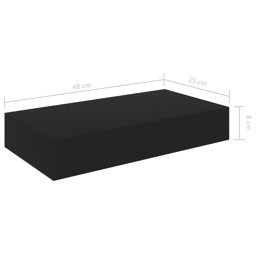 Wandschap Met Lade Zwevend Zwart 48 x 25 x 8 cm