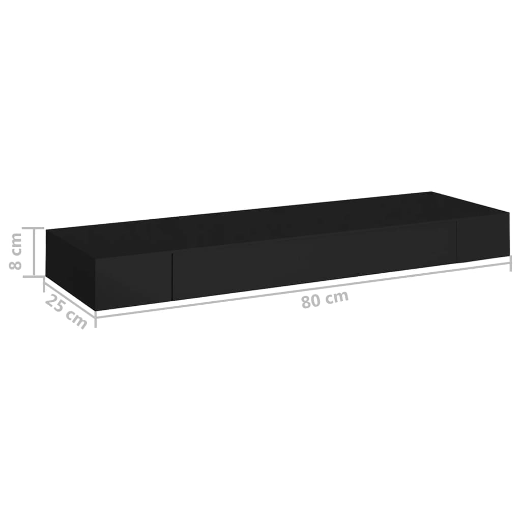 Wandschap Met Lade Zwevend Zwart 80 x 25 x 8 cm