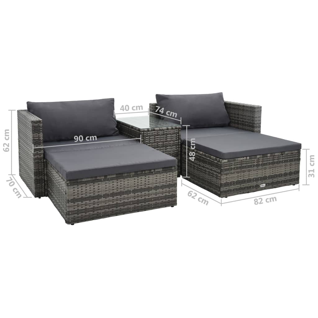 -Delige Loungeset Met Kussens Poly Rattan Grijs