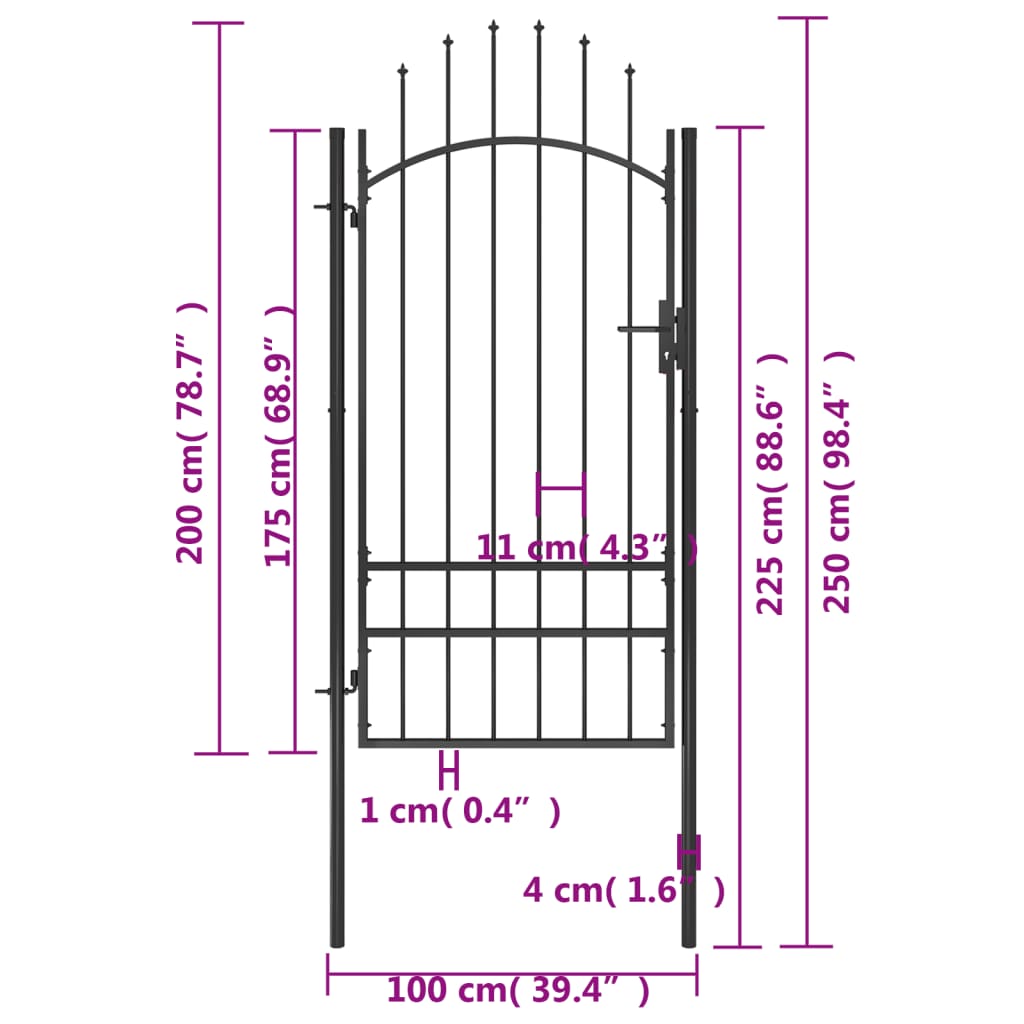 Poort 1x2,5 m staal zwart 2.5 m Zwart