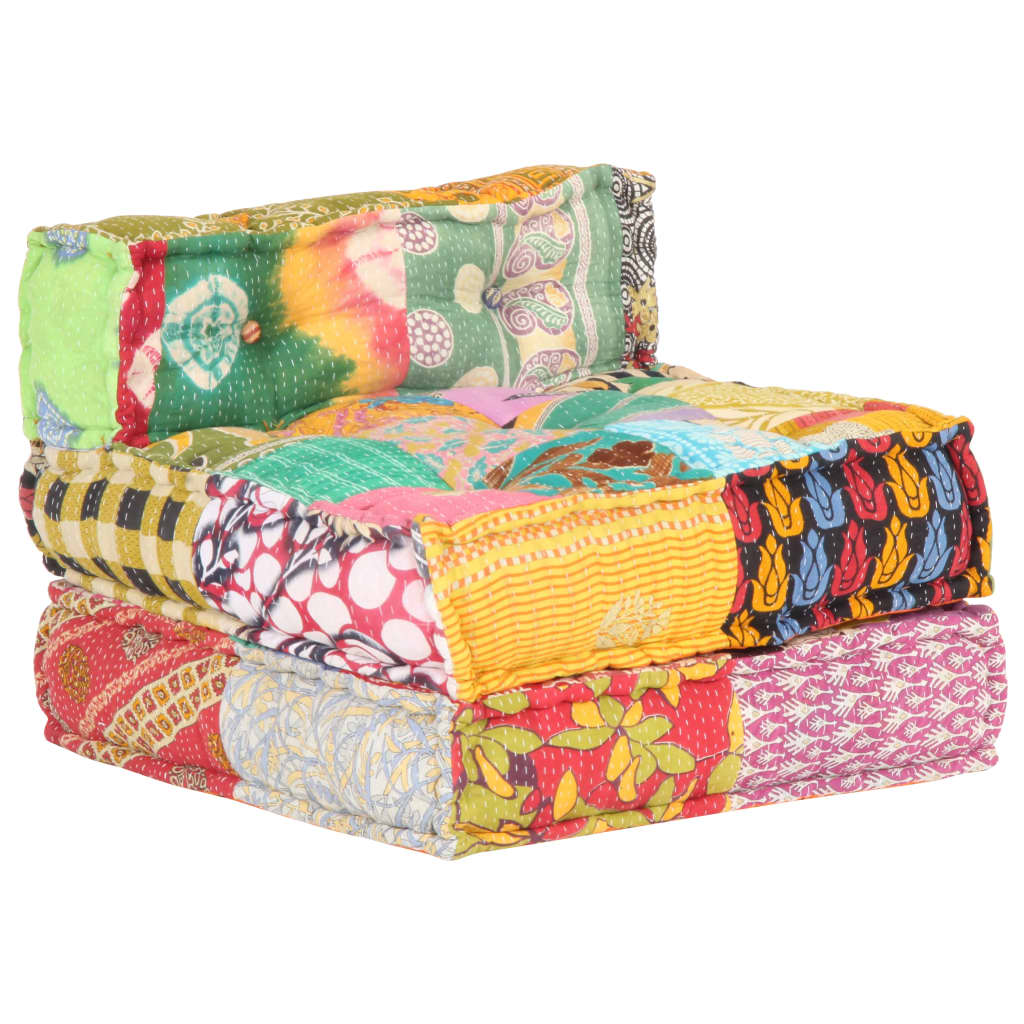 Poef Modulair Stof Patchwork Armstoel met rugleuning