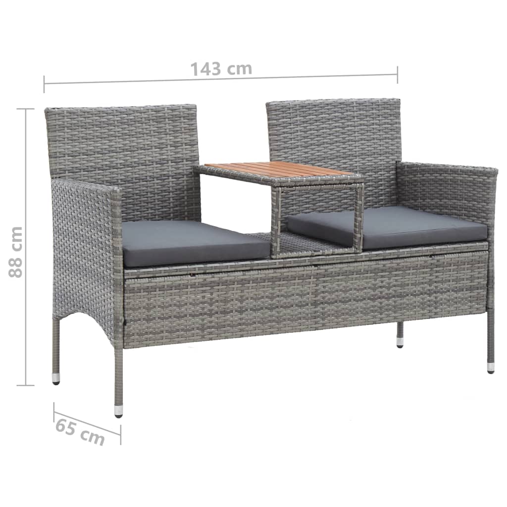 Tuinbank -Zits Met Tafeltje 43 Cm Poly Rattan Grijs