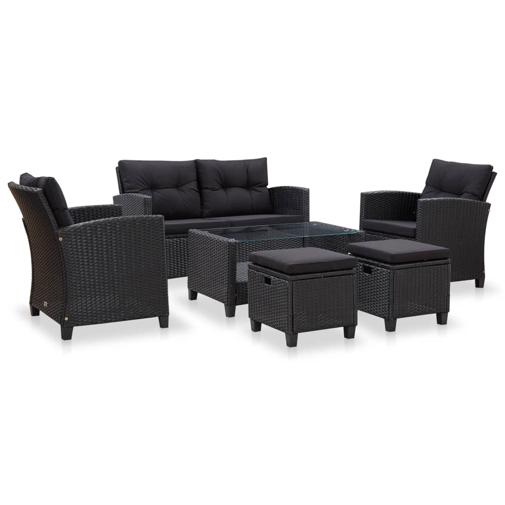 6-Delige Loungeset Met Kussens Poly Rattan Donkergrijs