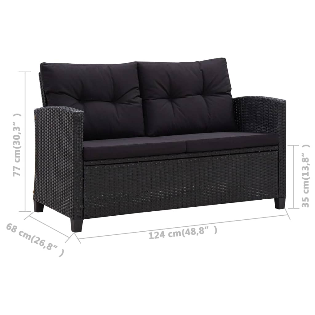 Tuinbank 2-Zits Met Kussens 24 Cm Poly Rattan Zwart
