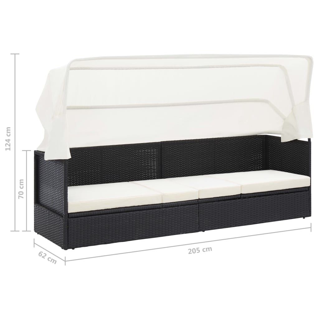 Tuinbank Met Luifel Poly Rattan Zwart en wit