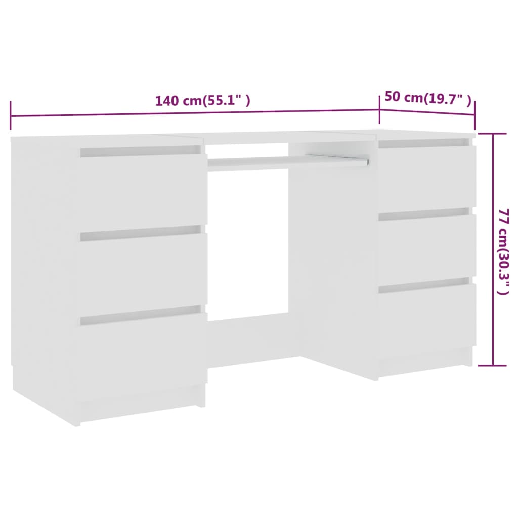 Schrijftafel 140x50x77 cm bewerkt hout wit Wit