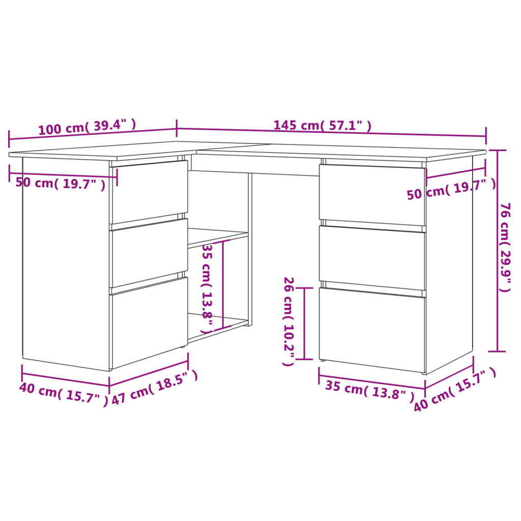 Hoekbureau 145X100X76 Cm Bewerkt Hout Kleurig Sonoma eiken