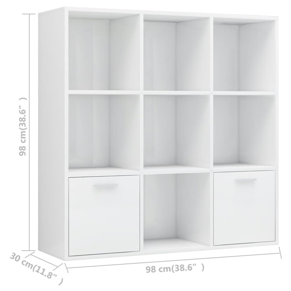 Boekenkast 98x30x98 cm bewerkt hout hoogglans wit