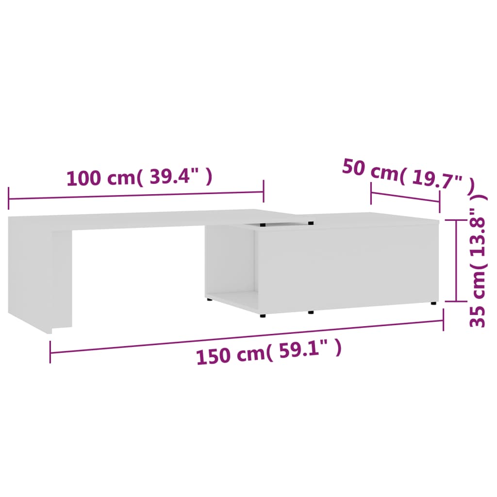 Salontafel 150x50x35 cm bewerkt hout wit Wit