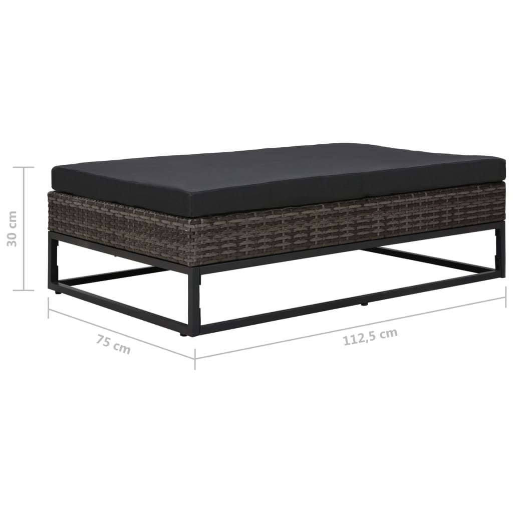 5-Delige Loungeset Met Kussens Poly Rattan Grijs 2x hoek + midden + 2x voetensteun