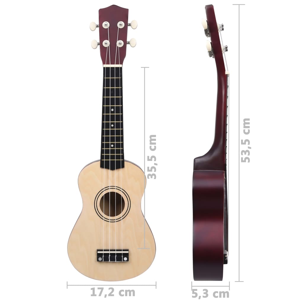 Ukuleleset Met Tas Voor Kinderen Sopraan 21'' Lichthoutkleurig Lichtbruin
