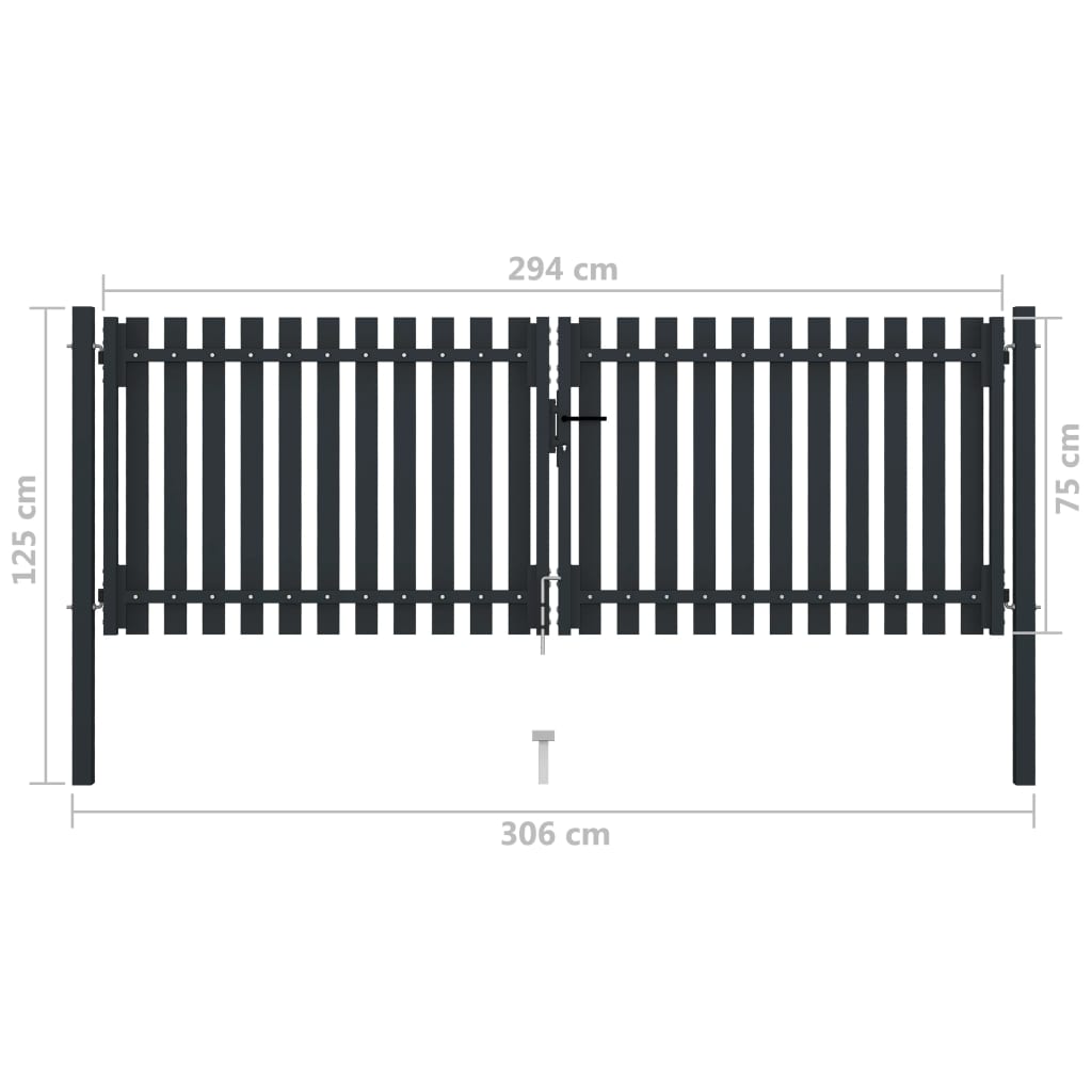 Poort Dubbel Staal Antraciet 306 x 125 cm