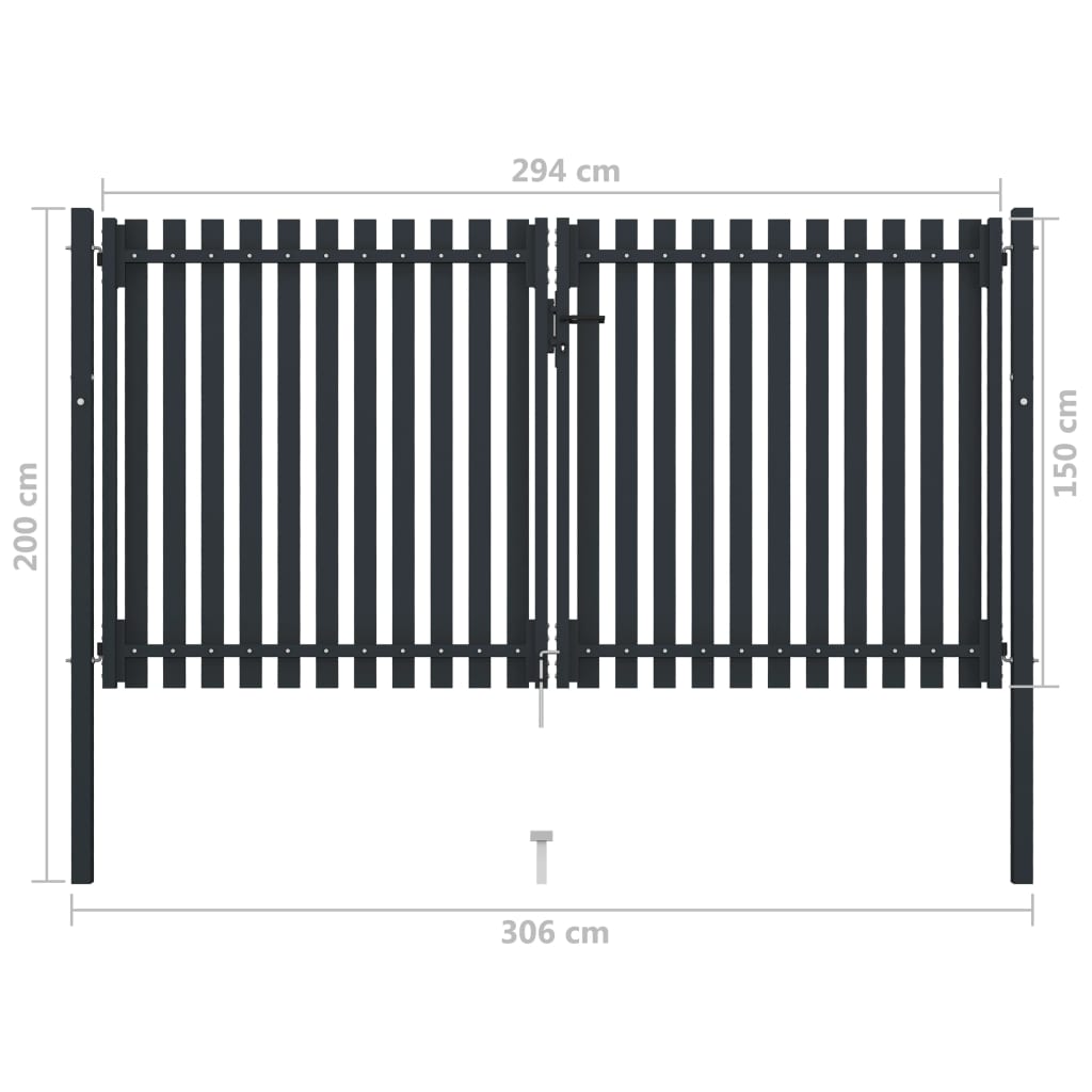 Poort dubbel 306x200 cm staal antraciet 306 x 200 cm