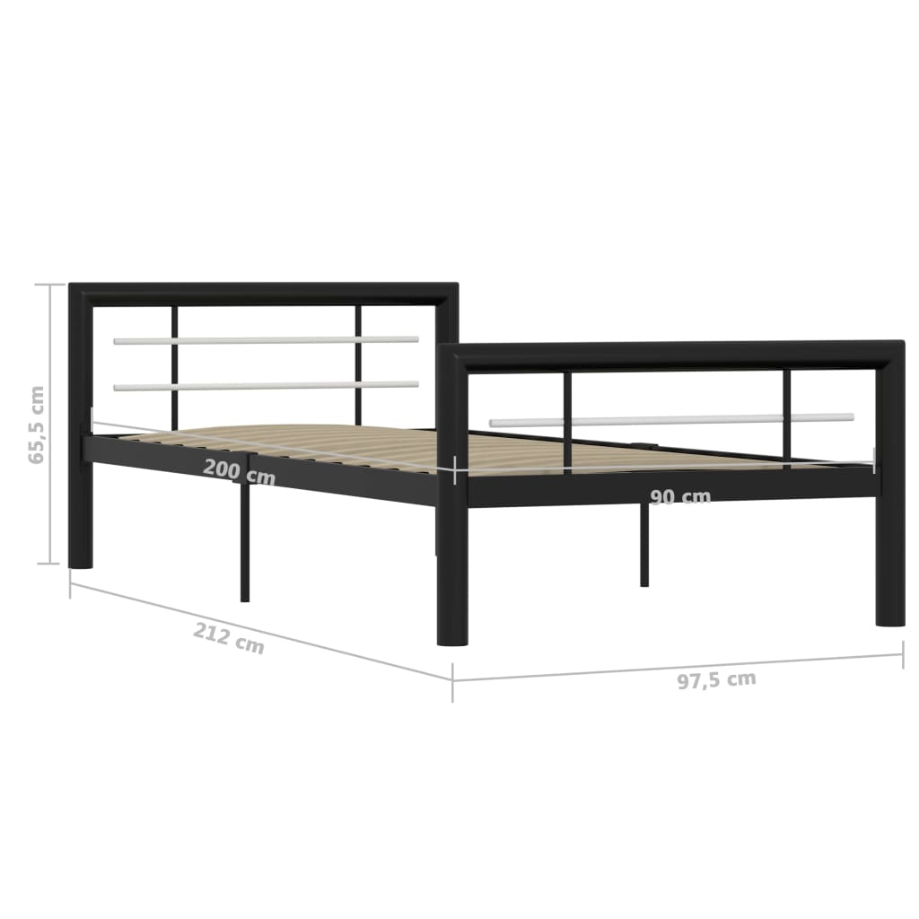 Bedframe Metaal 100 x 200 cm Zwart en wit