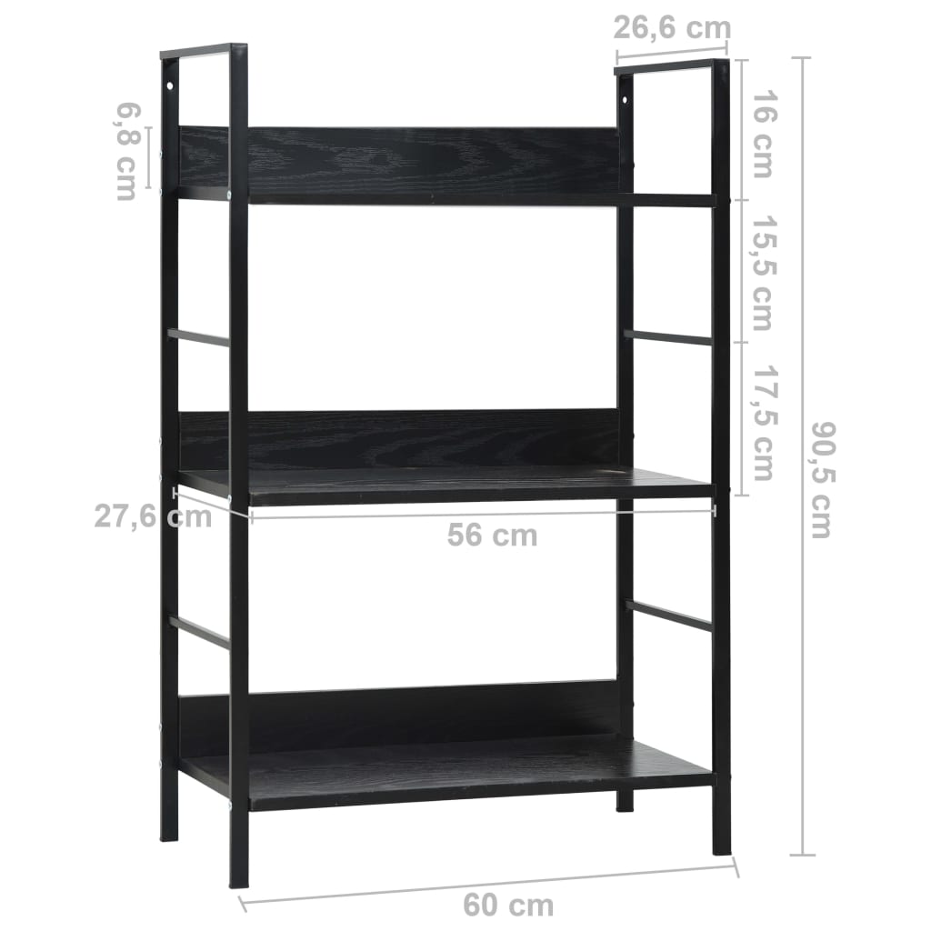 Boekenkast Met 3 Schappen 60X27,6X90,5 Cm Bewerkt Hout 60 x 27.6 x 90.5 cm Zwart