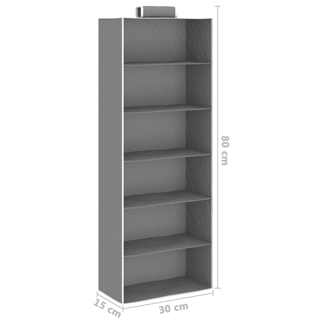 Kledingorganisers hangend 2 st met 6 schappen stof 30 x 15 x 80 cm