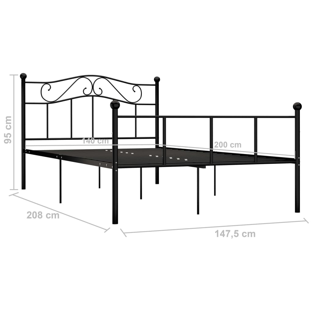 Bedframe Metaal 140 x 200 cm Zwart