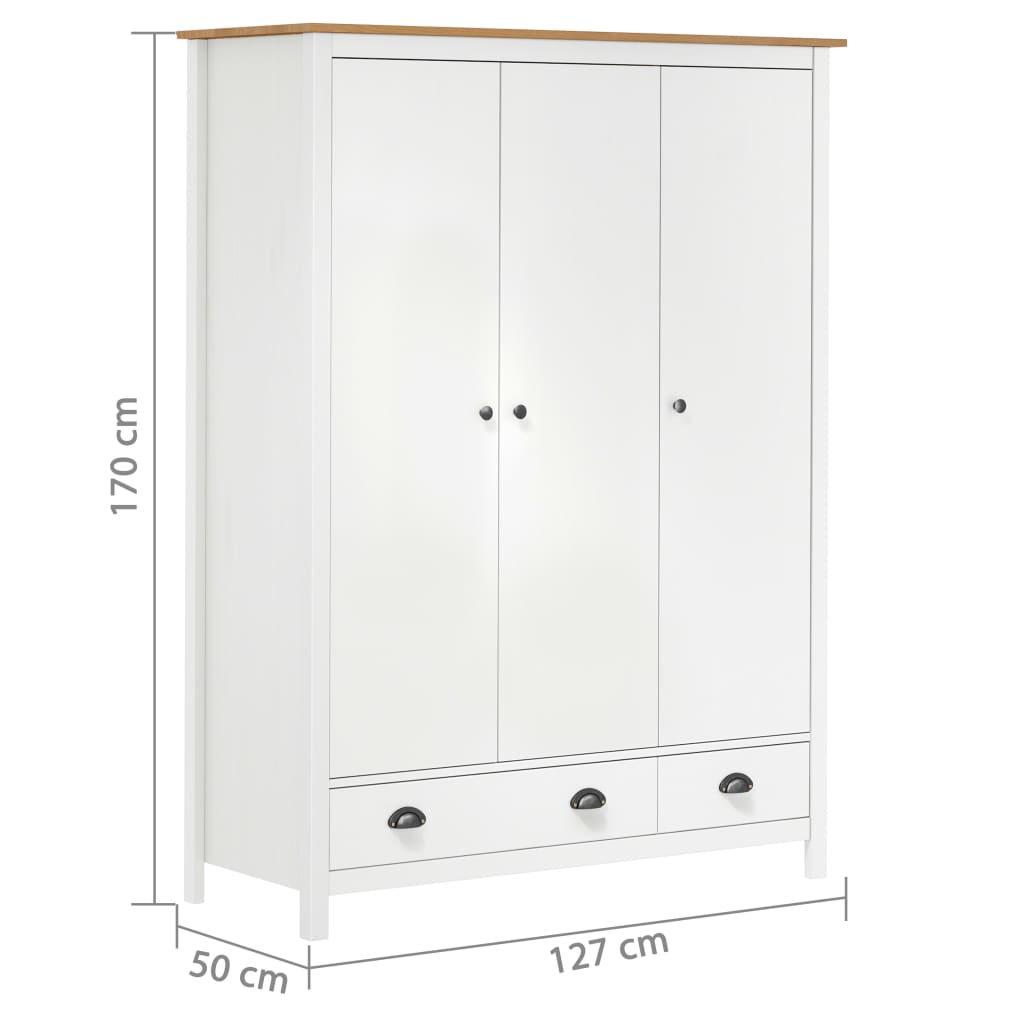 Kledingkast Hill 3 Deuren 27X50X70 Cm Massief Grenenhout Wit en bruin