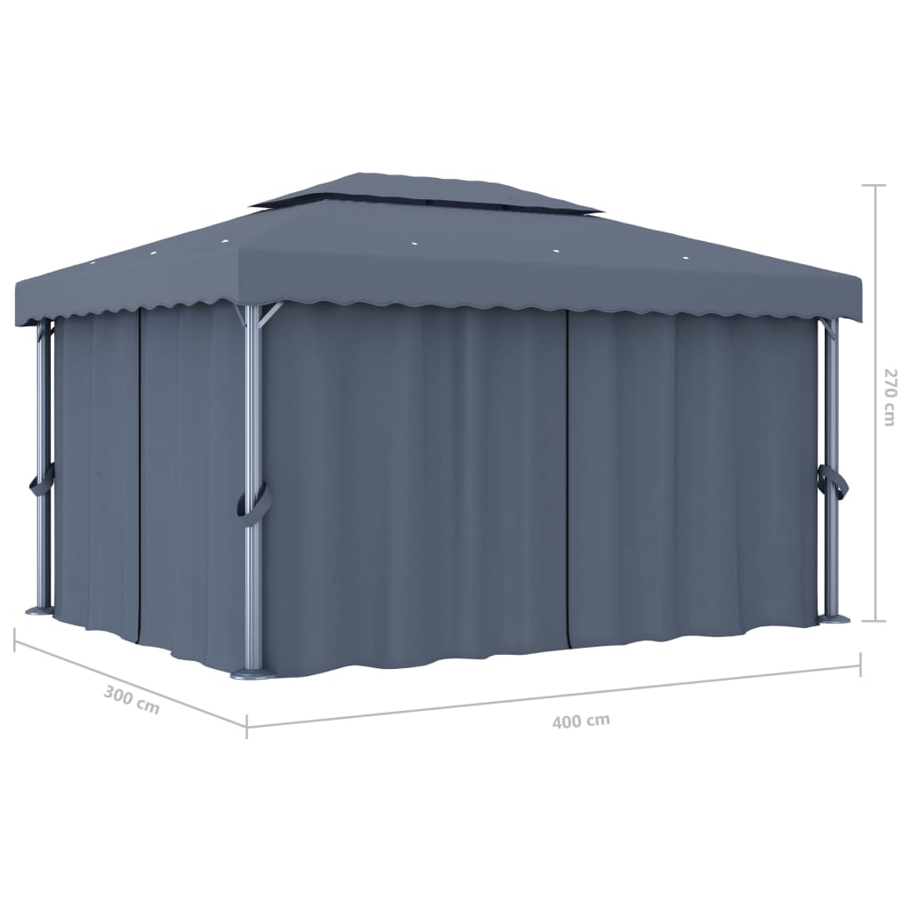 Prieel Met Gordijn Aluminium 4 x 3 m Antraciet