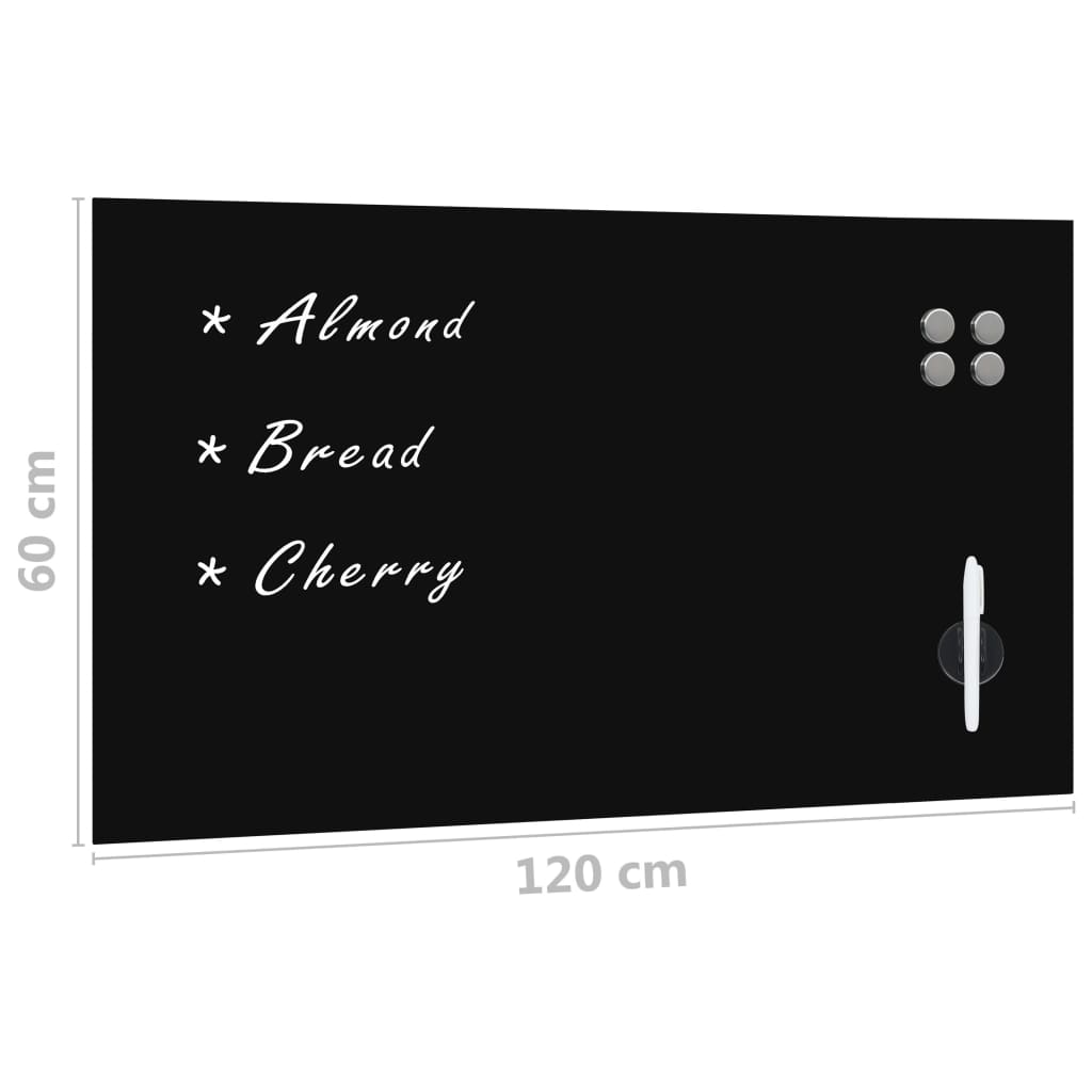 Magneetbord Wandmontage 120X60 Cm Glas 120 x 60 cm Zwart met accessoires