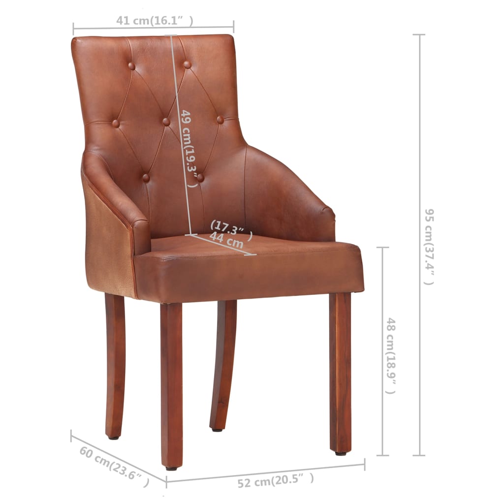 Eetkamerstoelen 2 st echt geitenleer bruin