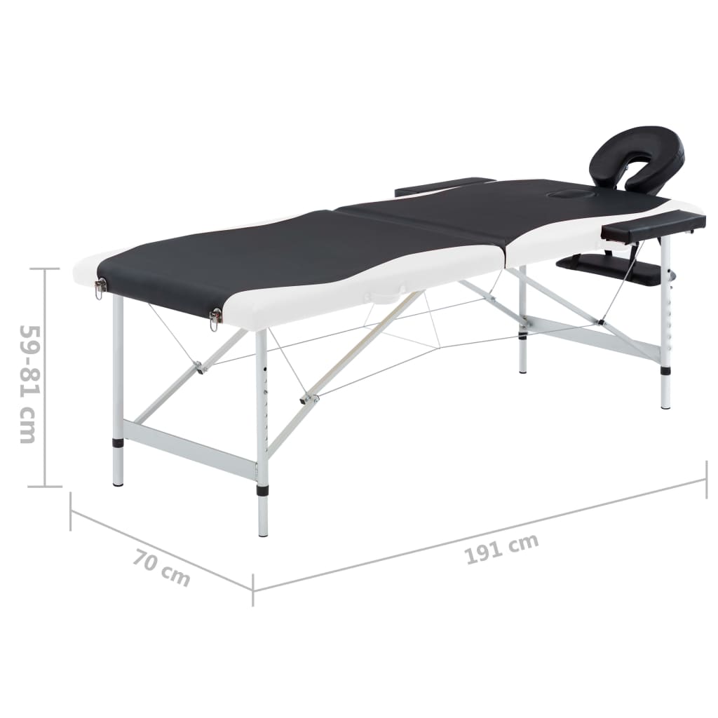 Massagetafel Inklapbaar 2 Zones Aluminium Zwart en wit