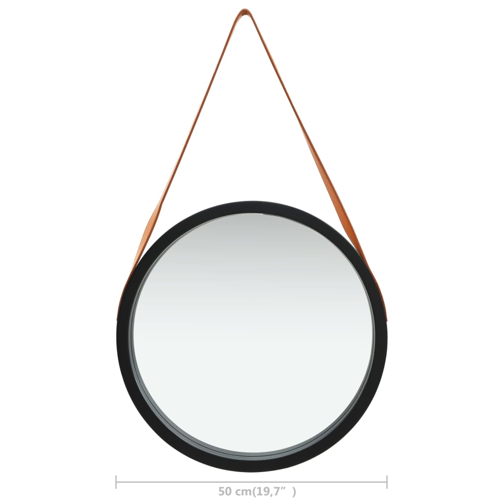 Wandspiegel Met Band 50 Cm Ø 50 cm Zwart
