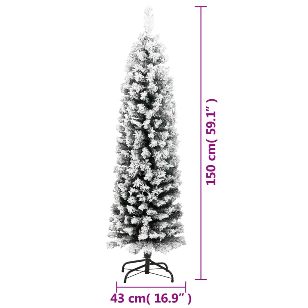 Kunstkerstboom Met Sneeuw Smal Pvc Groen En Wit 150 cm Basis