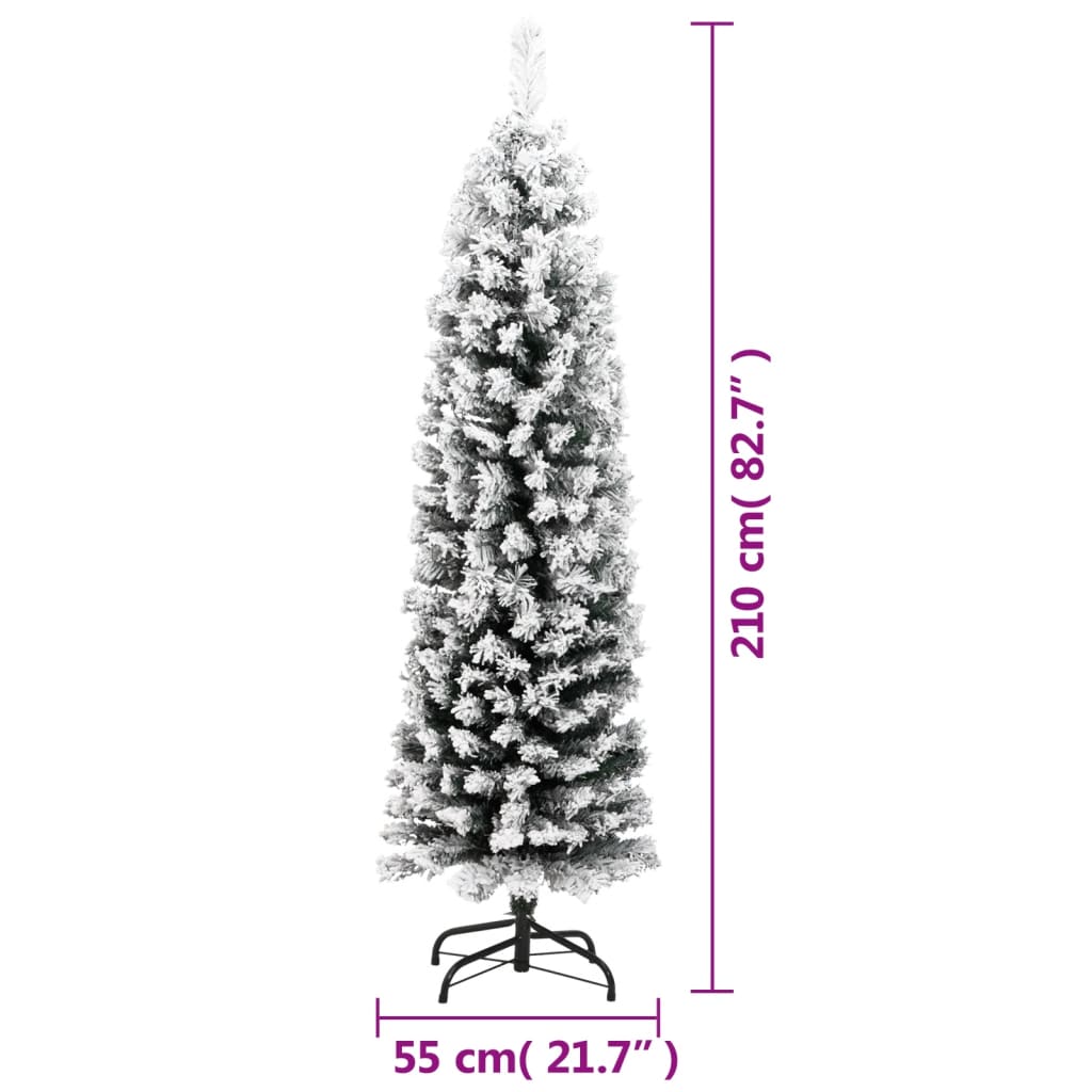 Kunstkerstboom Met Sneeuw Smal Pvc Groen En Wit 210 cm Basis