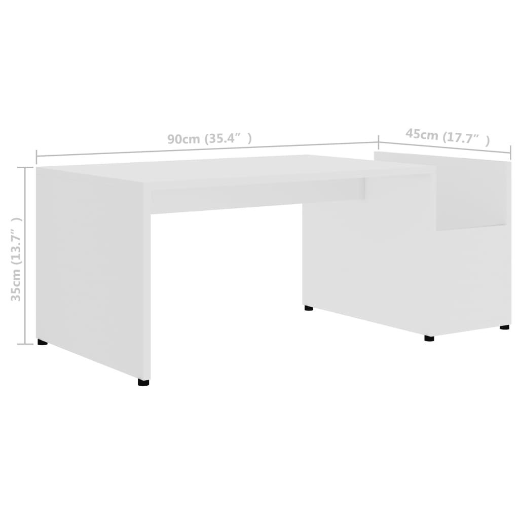 Salontafel 90X45X35 Cm Bewerkt Hout Wit