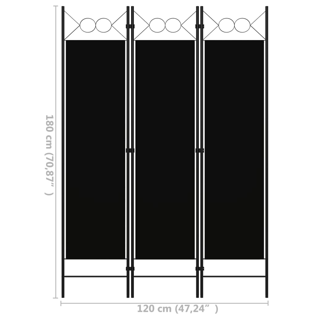 Kamerscherm Met Panelen 120X180 Cm 3 Zwart