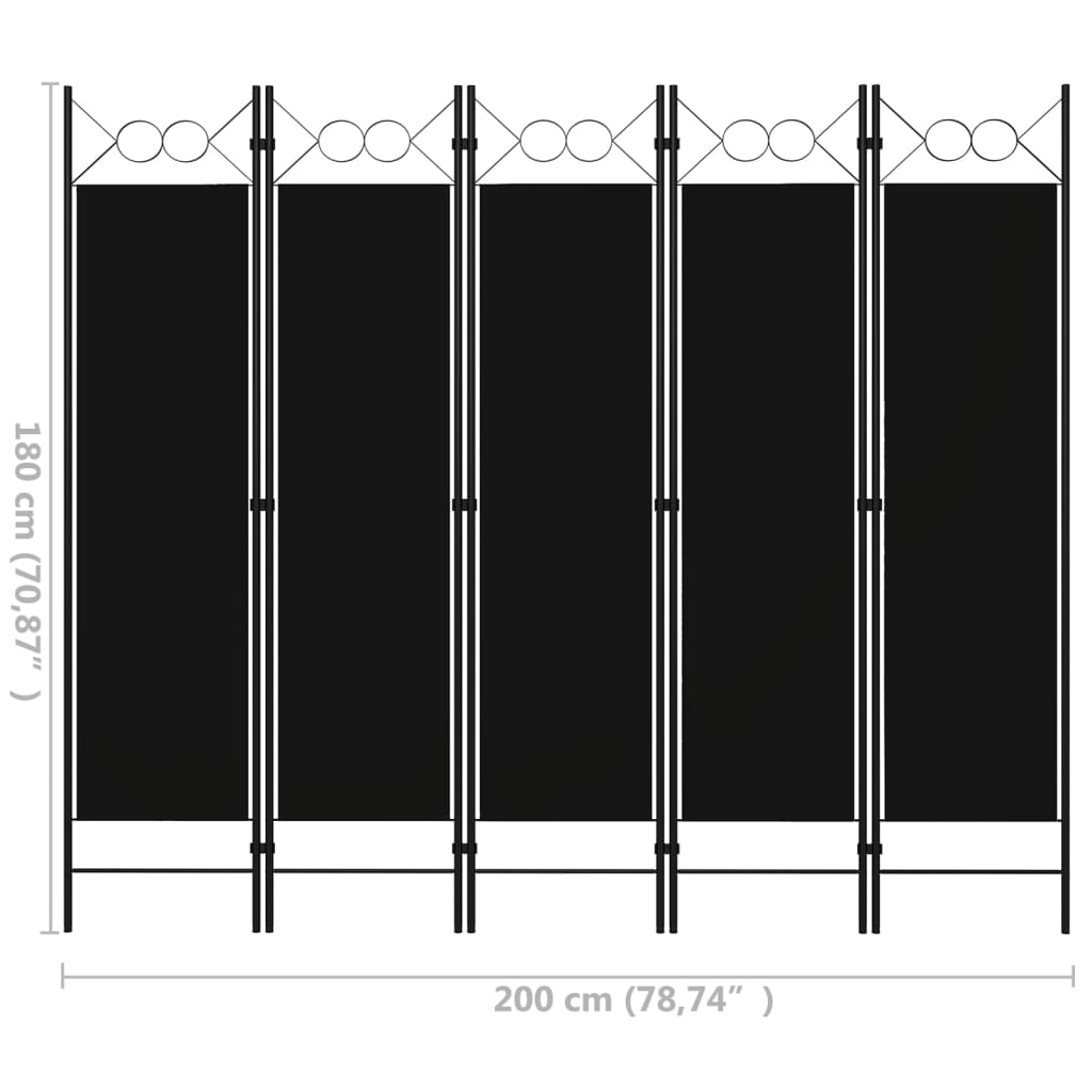Kamerscherm Met Panelen 200X180 Cm 5 Zwart