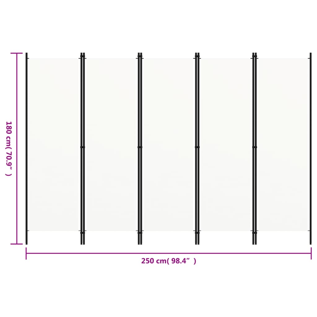 Kamerscherm Met Panelen 20X180 Cm 5 Wit