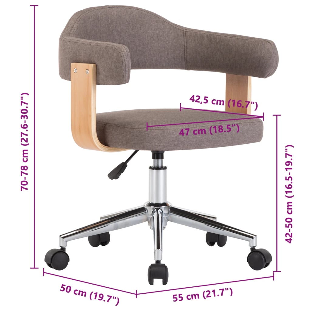 Eetkamerstoelen Draaibaar Gebogen Hout En Stof 6 Taupe