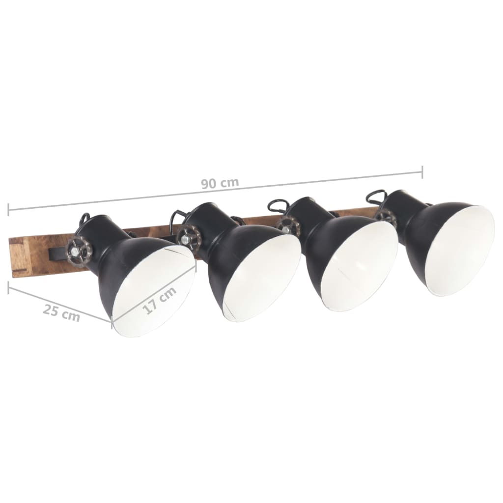 Wandlamp Industrieel E27 90X25 Cm Zwart 4 op een rij