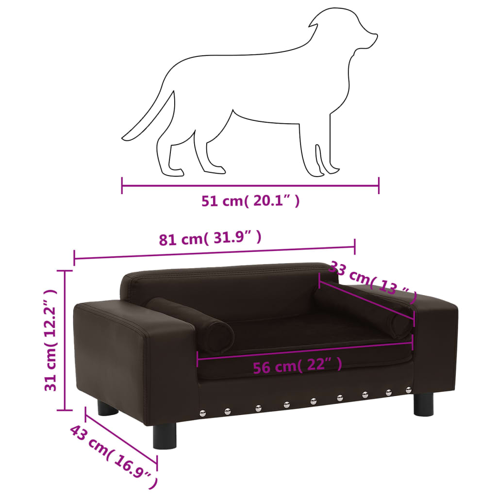 Hondenbank 81x43x31 cm pluche en kunstleer bruin Bruin