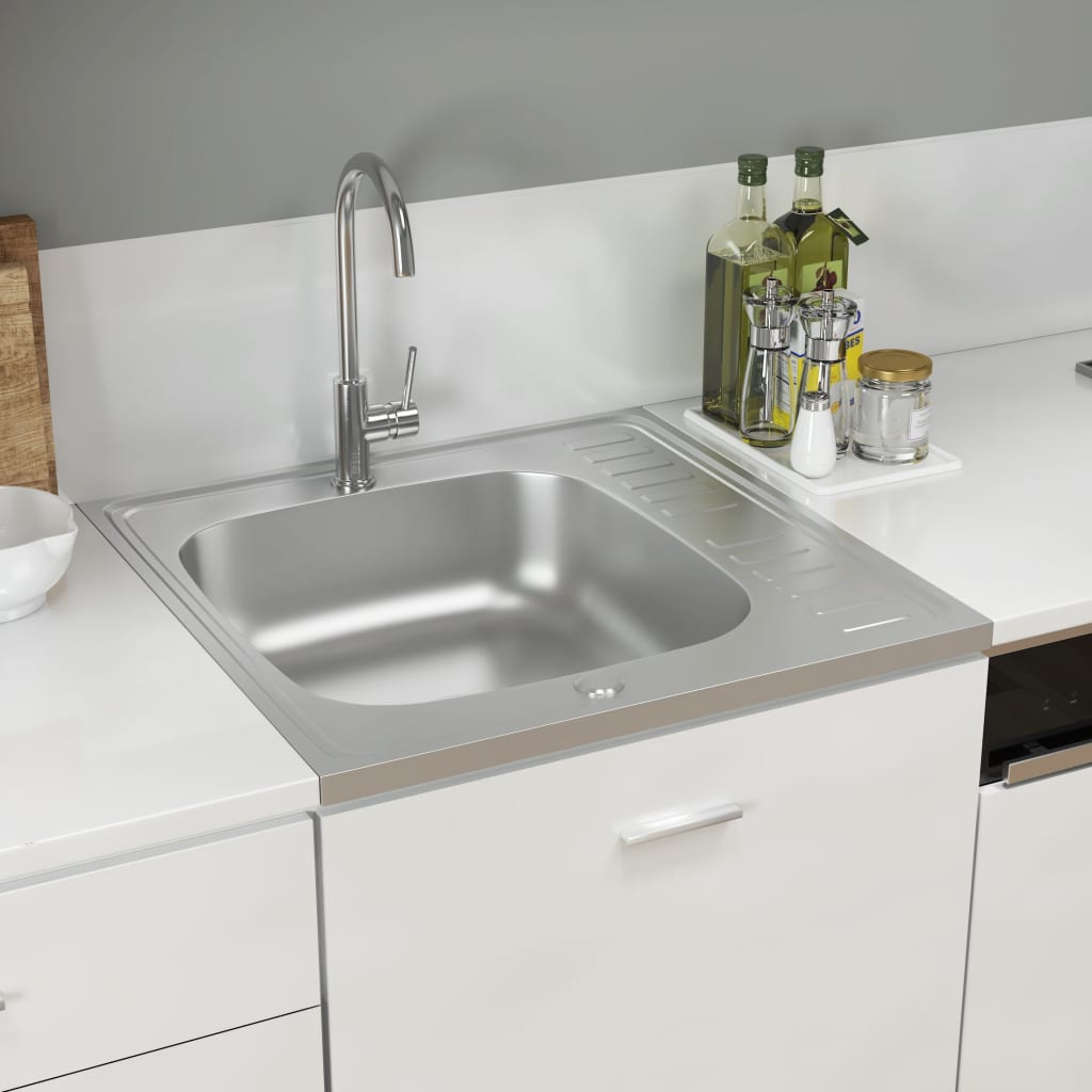 Gootsteen Met Afvoerset 500X600X155 Mm Roestvrij Staal Zilver