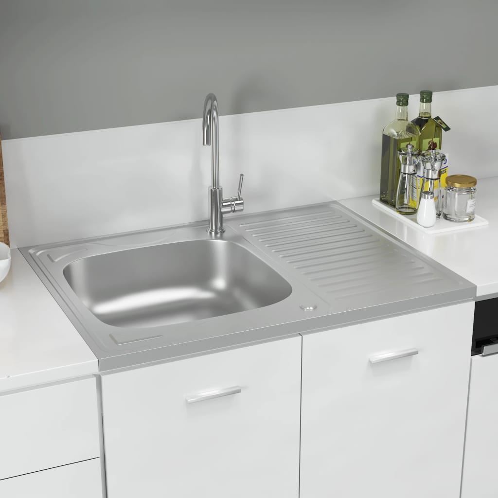 Gootsteen Met Afvoerset 800X500X155 Mm Roestvrij Staal Zilver