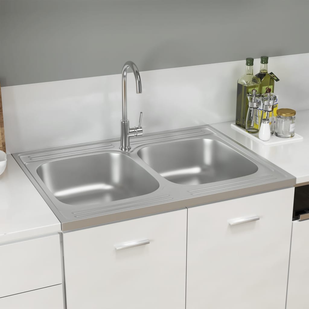 Gootsteen Dubbele Bakken 800X500X155 Mm Roestvrij Staal Zilver