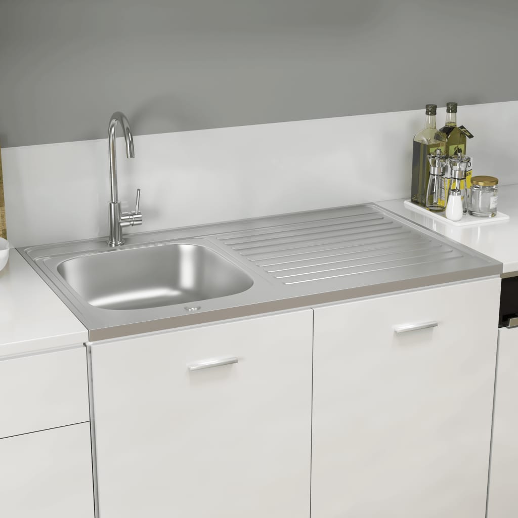 Gootsteen Met Afvoerset 1000X500X155 Mm Roestvrij Staal Zilver