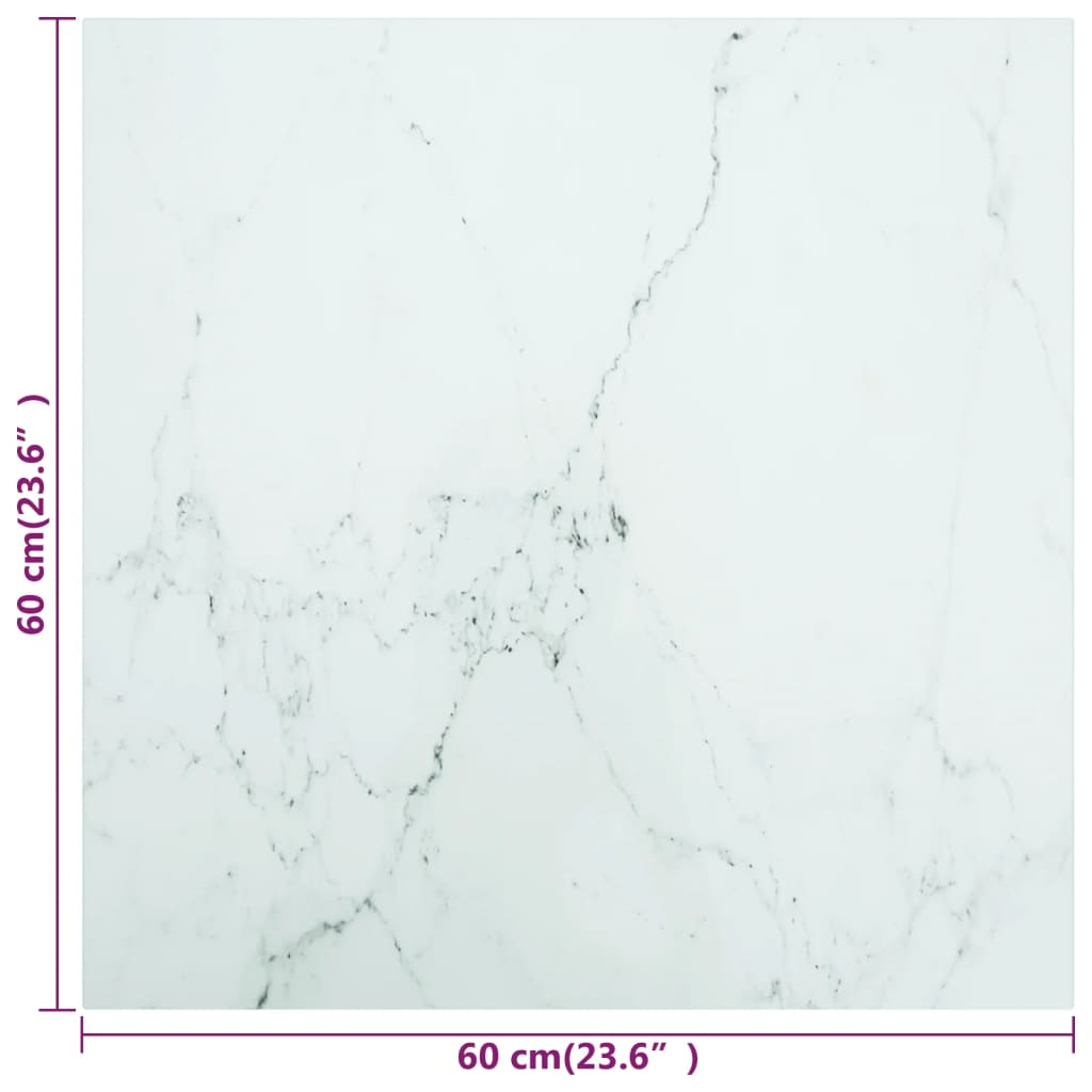 Tafelblad 60x60 cm 6 mm gehard glas met marmeren design wit 60 x 60 cm Wit
